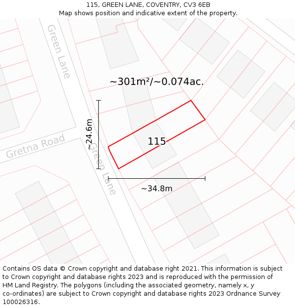 115, GREEN LANE, COVENTRY, CV3 6EB: Plot and title map