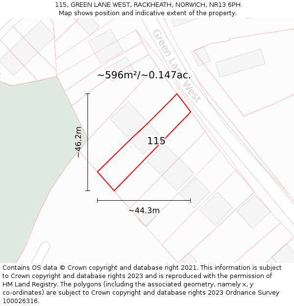 115, GREEN LANE WEST, RACKHEATH, NORWICH, NR13 6PH: Plot and title map