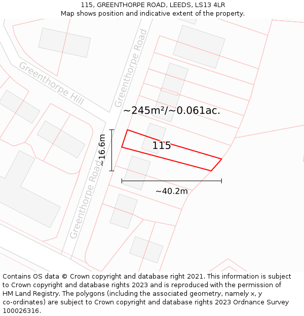 115, GREENTHORPE ROAD, LEEDS, LS13 4LR: Plot and title map
