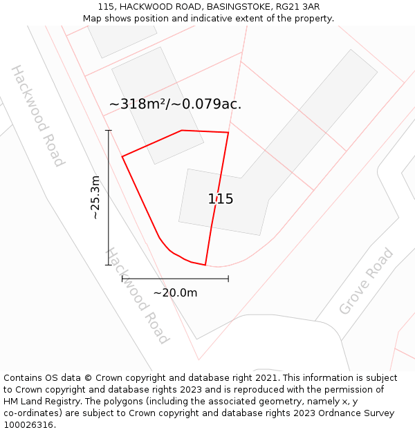 115, HACKWOOD ROAD, BASINGSTOKE, RG21 3AR: Plot and title map