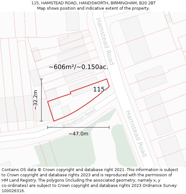 115, HAMSTEAD ROAD, HANDSWORTH, BIRMINGHAM, B20 2BT: Plot and title map