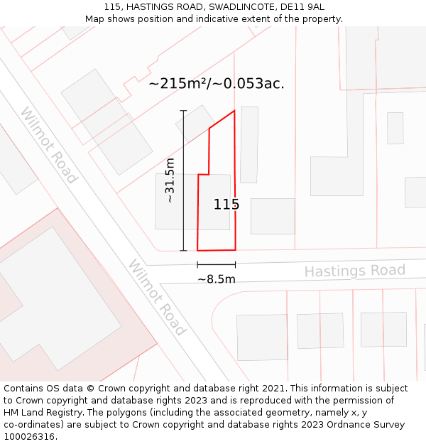 115, HASTINGS ROAD, SWADLINCOTE, DE11 9AL: Plot and title map