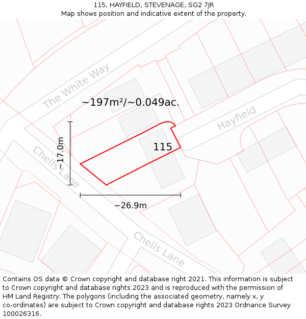 115, HAYFIELD, STEVENAGE, SG2 7JR: Plot and title map