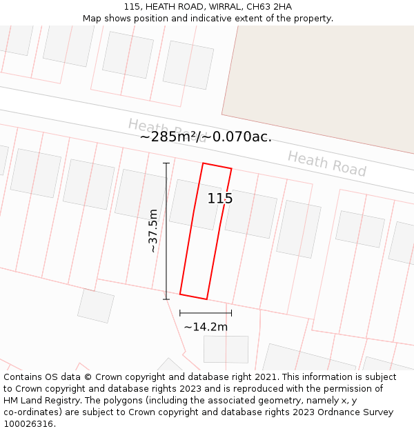 115, HEATH ROAD, WIRRAL, CH63 2HA: Plot and title map