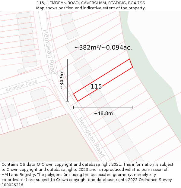 115, HEMDEAN ROAD, CAVERSHAM, READING, RG4 7SS: Plot and title map
