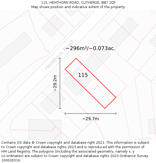 115, HENTHORN ROAD, CLITHEROE, BB7 2QF: Plot and title map