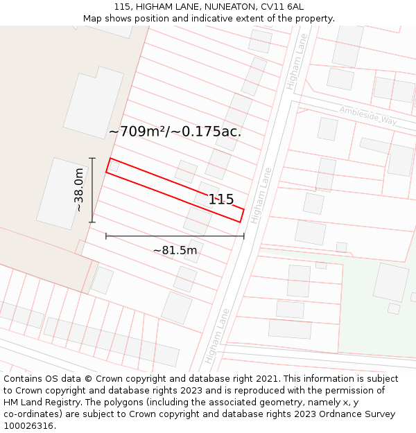 115, HIGHAM LANE, NUNEATON, CV11 6AL: Plot and title map