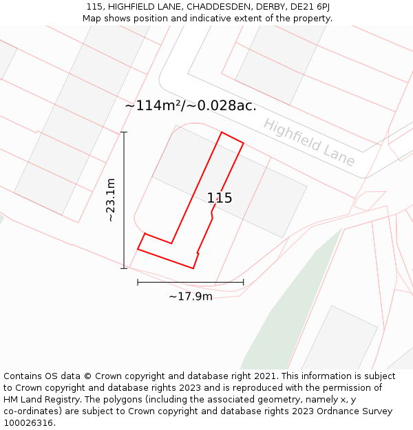 115, HIGHFIELD LANE, CHADDESDEN, DERBY, DE21 6PJ: Plot and title map