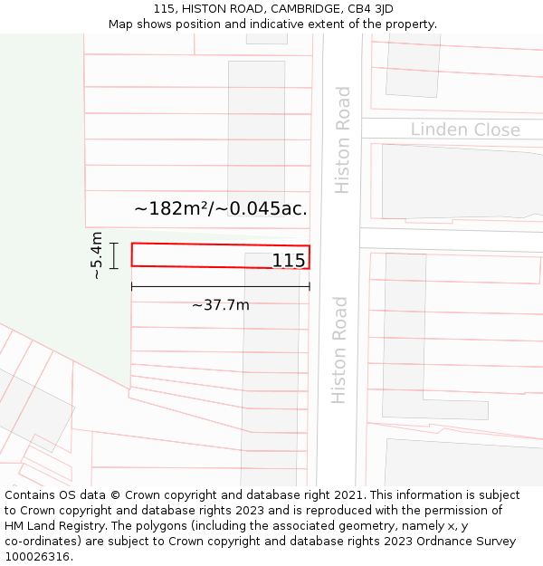115, HISTON ROAD, CAMBRIDGE, CB4 3JD: Plot and title map