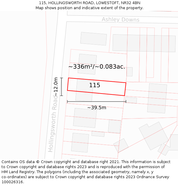 115, HOLLINGSWORTH ROAD, LOWESTOFT, NR32 4BN: Plot and title map