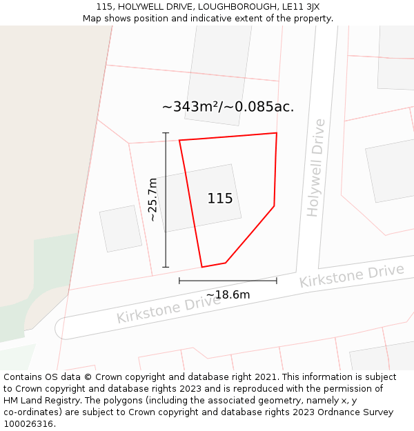 115, HOLYWELL DRIVE, LOUGHBOROUGH, LE11 3JX: Plot and title map