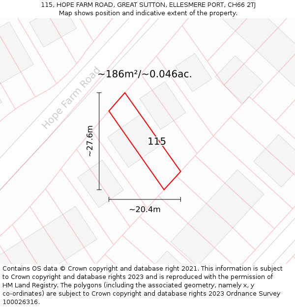 115, HOPE FARM ROAD, GREAT SUTTON, ELLESMERE PORT, CH66 2TJ: Plot and title map
