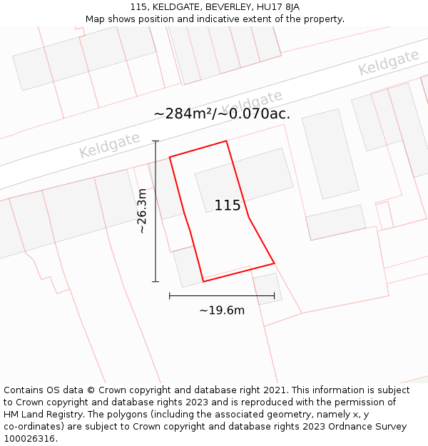 115, KELDGATE, BEVERLEY, HU17 8JA: Plot and title map