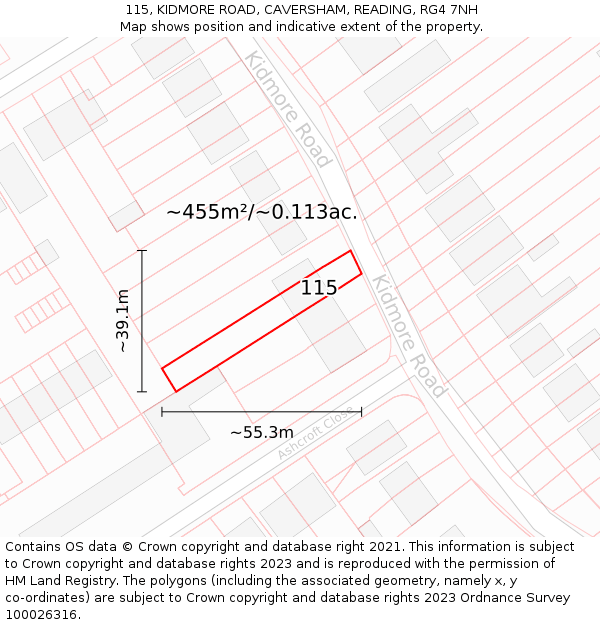 115, KIDMORE ROAD, CAVERSHAM, READING, RG4 7NH: Plot and title map
