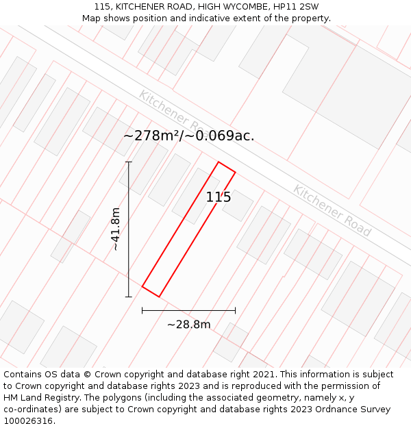 115, KITCHENER ROAD, HIGH WYCOMBE, HP11 2SW: Plot and title map