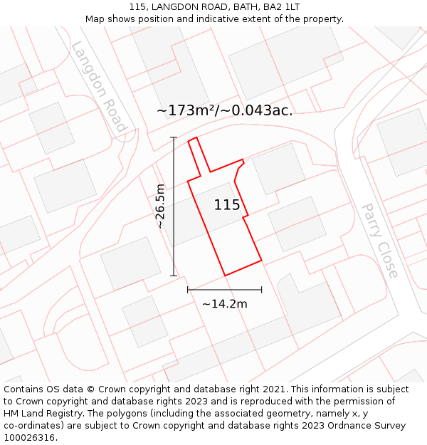 115, LANGDON ROAD, BATH, BA2 1LT: Plot and title map