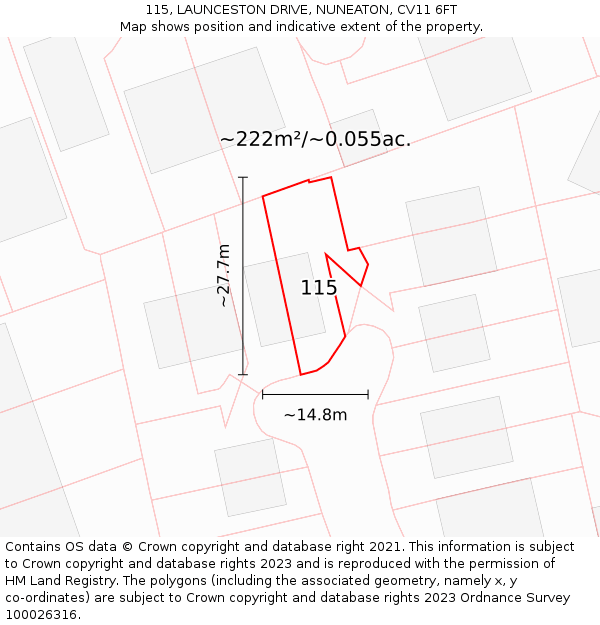 115, LAUNCESTON DRIVE, NUNEATON, CV11 6FT: Plot and title map