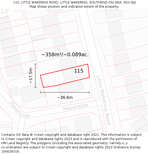 115, LITTLE WAKERING ROAD, LITTLE WAKERING, SOUTHEND-ON-SEA, SS3 0JQ: Plot and title map