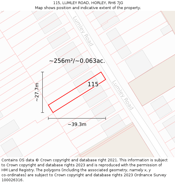 115, LUMLEY ROAD, HORLEY, RH6 7JG: Plot and title map