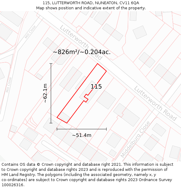 115, LUTTERWORTH ROAD, NUNEATON, CV11 6QA: Plot and title map