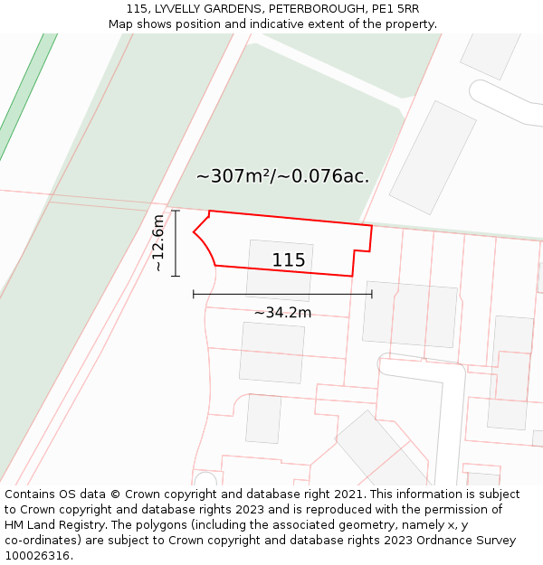 115, LYVELLY GARDENS, PETERBOROUGH, PE1 5RR: Plot and title map
