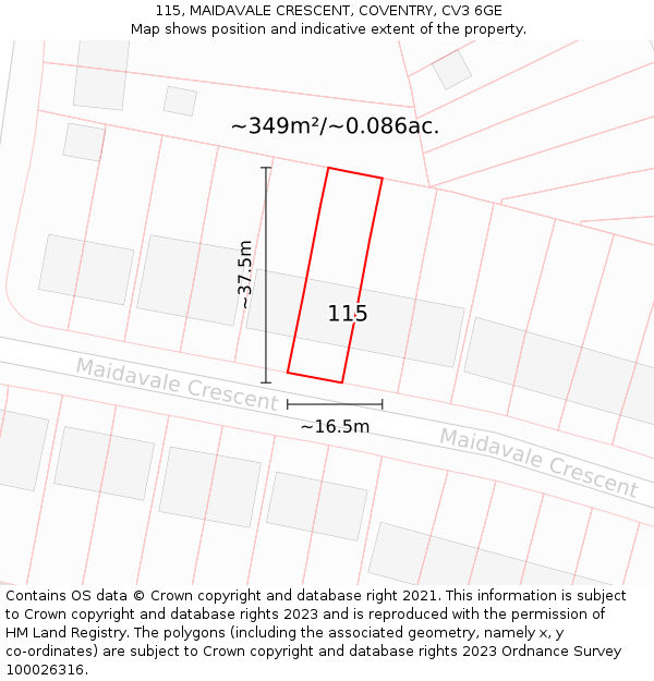 115, MAIDAVALE CRESCENT, COVENTRY, CV3 6GE: Plot and title map
