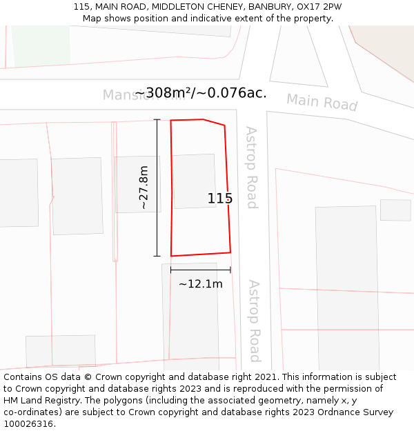 115, MAIN ROAD, MIDDLETON CHENEY, BANBURY, OX17 2PW: Plot and title map