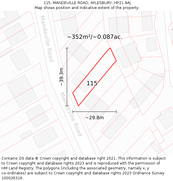 115, MANDEVILLE ROAD, AYLESBURY, HP21 8AJ: Plot and title map
