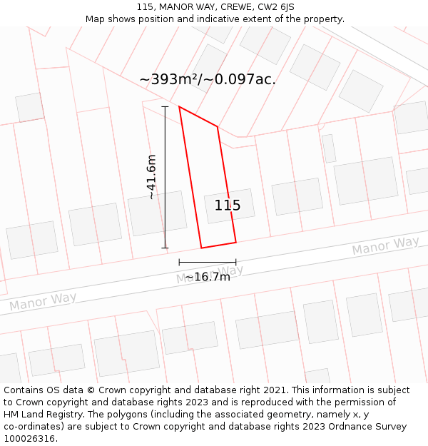 115, MANOR WAY, CREWE, CW2 6JS: Plot and title map