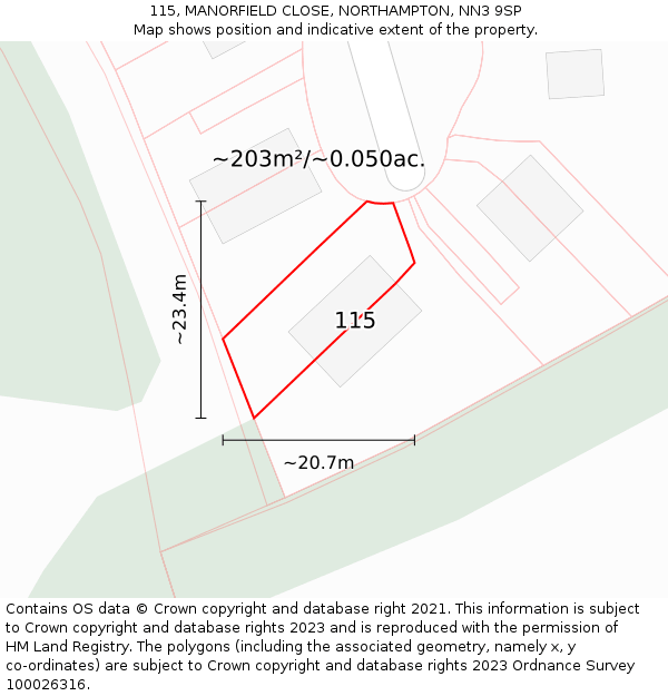 115, MANORFIELD CLOSE, NORTHAMPTON, NN3 9SP: Plot and title map