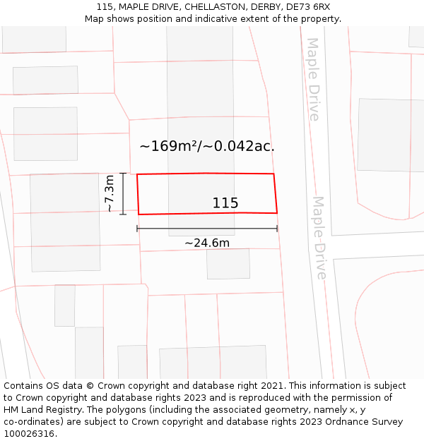 115, MAPLE DRIVE, CHELLASTON, DERBY, DE73 6RX: Plot and title map