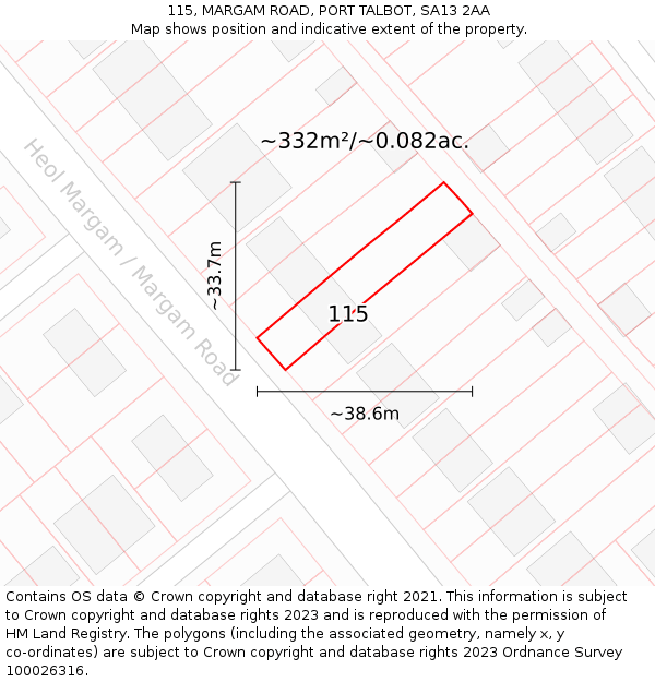 115, MARGAM ROAD, PORT TALBOT, SA13 2AA: Plot and title map