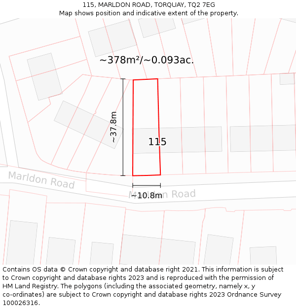 115, MARLDON ROAD, TORQUAY, TQ2 7EG: Plot and title map