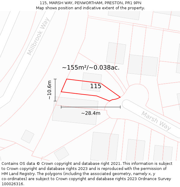 115, MARSH WAY, PENWORTHAM, PRESTON, PR1 9PN: Plot and title map