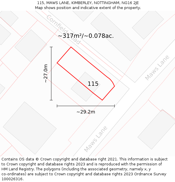 115, MAWS LANE, KIMBERLEY, NOTTINGHAM, NG16 2JE: Plot and title map