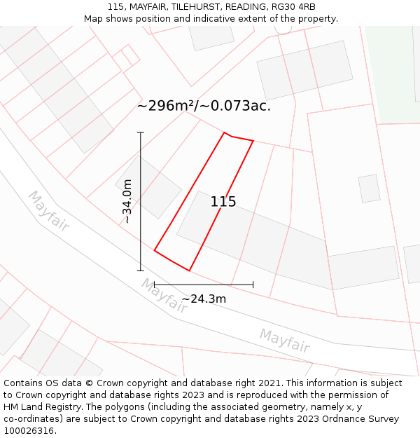 115, MAYFAIR, TILEHURST, READING, RG30 4RB: Plot and title map