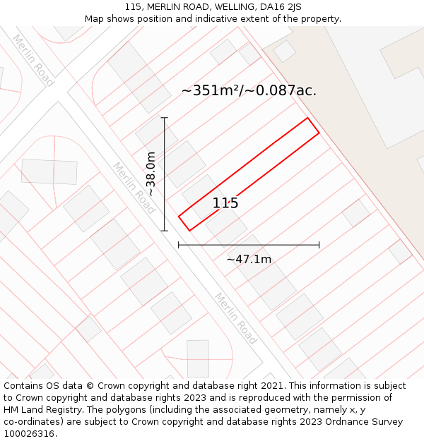 115, MERLIN ROAD, WELLING, DA16 2JS: Plot and title map