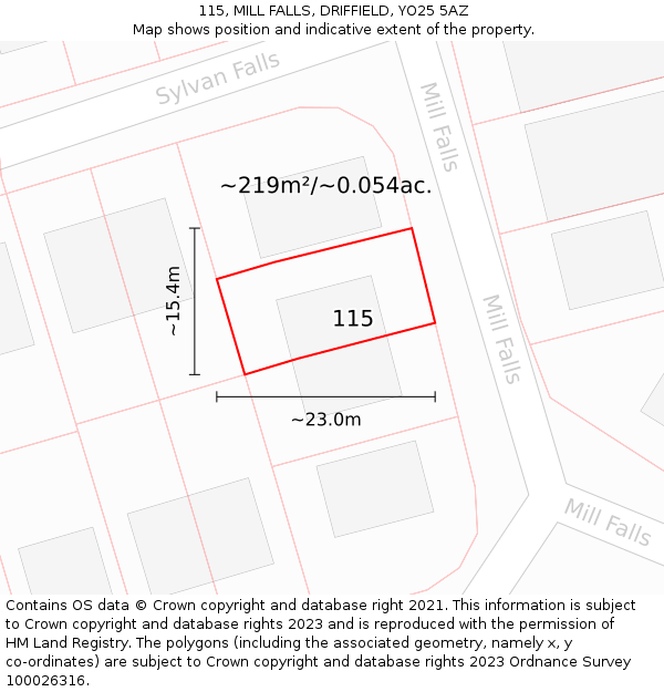 115, MILL FALLS, DRIFFIELD, YO25 5AZ: Plot and title map