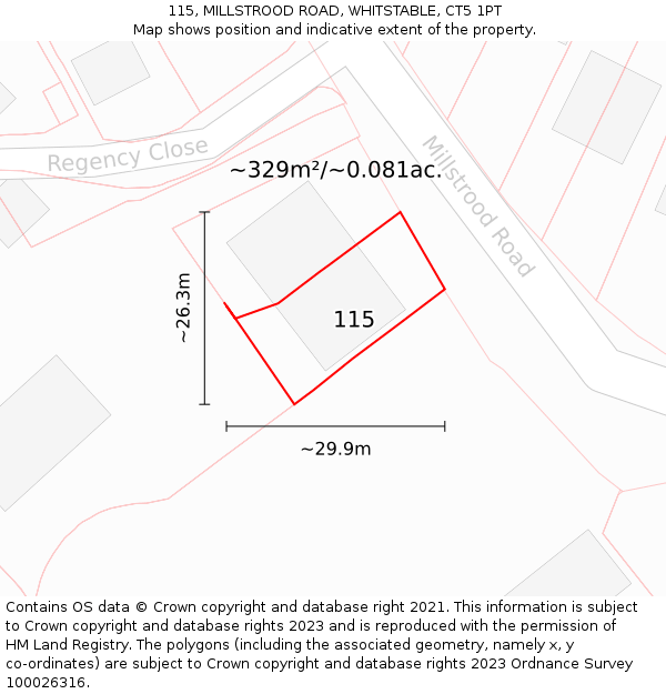 115, MILLSTROOD ROAD, WHITSTABLE, CT5 1PT: Plot and title map