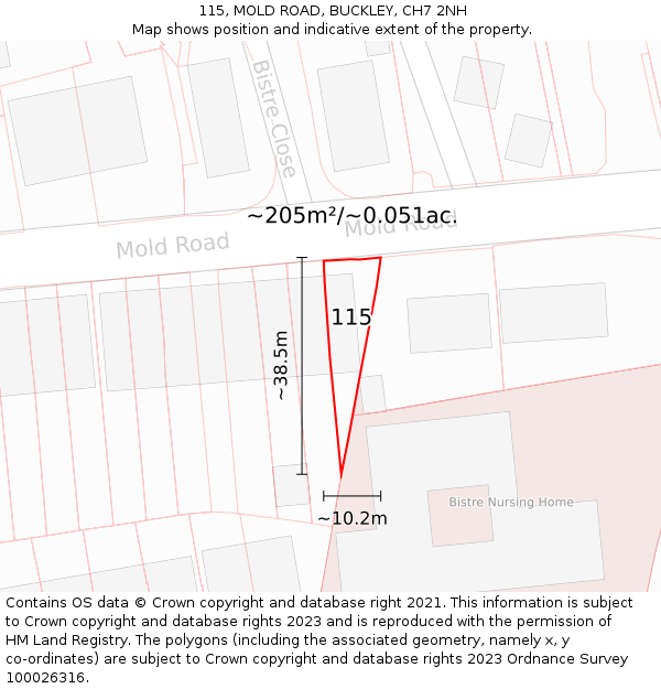 115, MOLD ROAD, BUCKLEY, CH7 2NH: Plot and title map