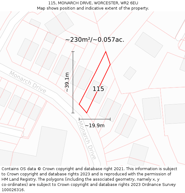 115, MONARCH DRIVE, WORCESTER, WR2 6EU: Plot and title map