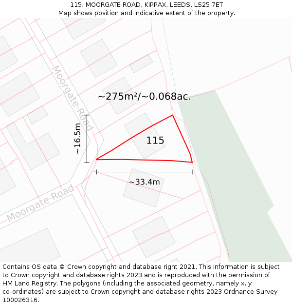 115, MOORGATE ROAD, KIPPAX, LEEDS, LS25 7ET: Plot and title map