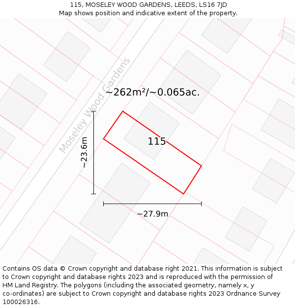 115, MOSELEY WOOD GARDENS, LEEDS, LS16 7JD: Plot and title map