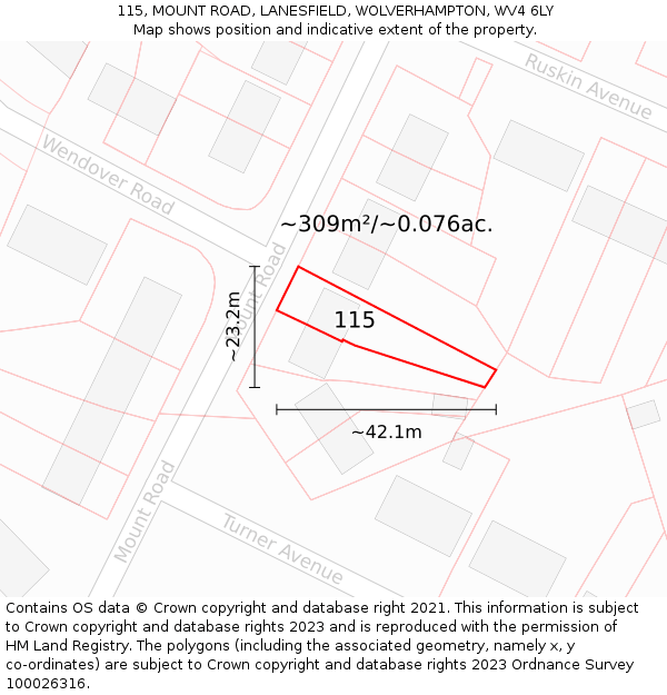 115, MOUNT ROAD, LANESFIELD, WOLVERHAMPTON, WV4 6LY: Plot and title map