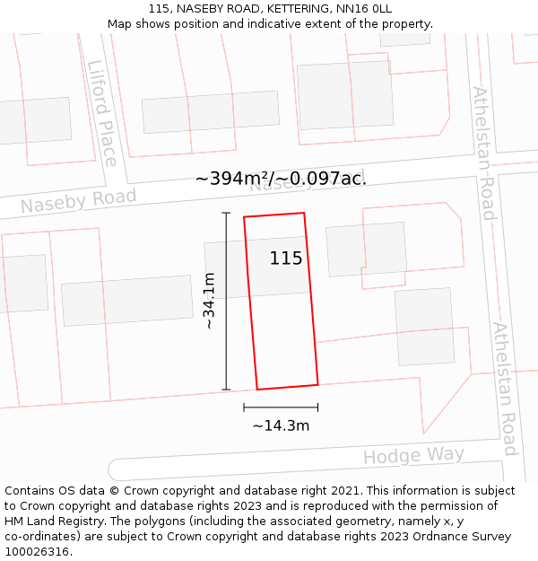 115, NASEBY ROAD, KETTERING, NN16 0LL: Plot and title map