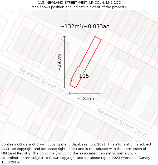 115, NEWLAND STREET WEST, LINCOLN, LN1 1QD: Plot and title map