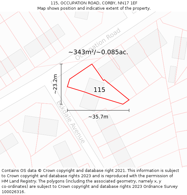 115, OCCUPATION ROAD, CORBY, NN17 1EF: Plot and title map