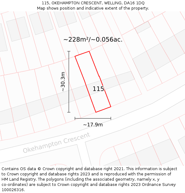 115, OKEHAMPTON CRESCENT, WELLING, DA16 1DQ: Plot and title map
