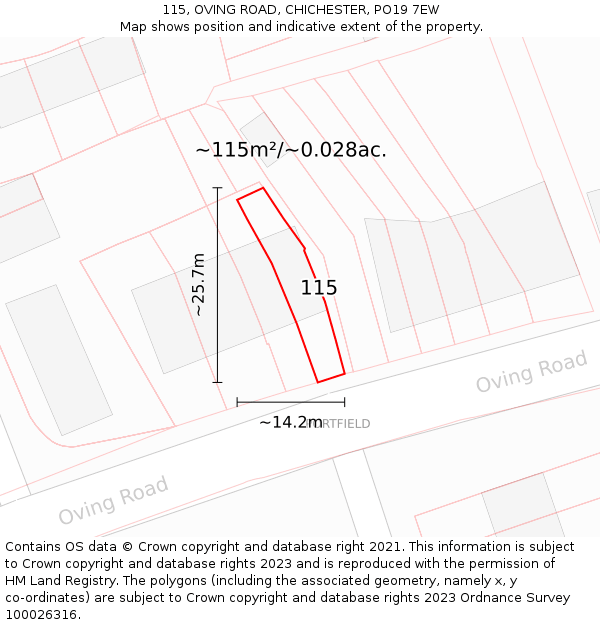 115, OVING ROAD, CHICHESTER, PO19 7EW: Plot and title map