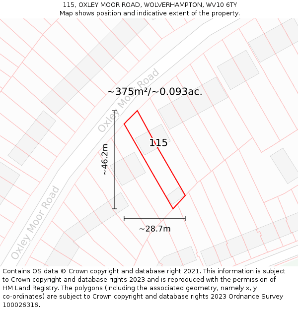 115, OXLEY MOOR ROAD, WOLVERHAMPTON, WV10 6TY: Plot and title map